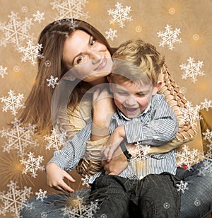 Woman and boy checking christmas presents