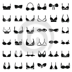 Woman bra icons set, simple style