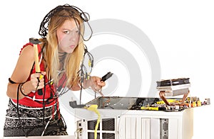 Woman breaking computer