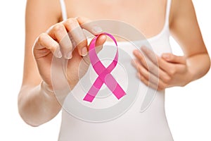 Woman with breast cancer awareness ribbon