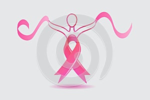 Woman breast cancer awareness ribbon logo