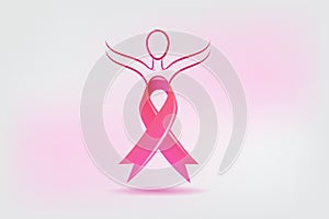 Woman breast cancer awareness ribbon logo