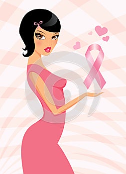 Woman with breast cancer awareness symbol