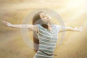 Woman breathe fresh air outdoors