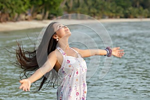 Woman breathing at sea