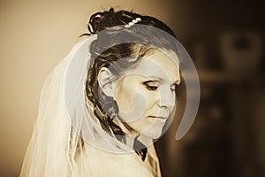 Woman Bride with Veil Profile Closed Eyes