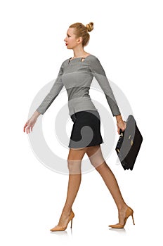 The woman with briefcase on white