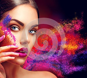 Woman with bright color makeup