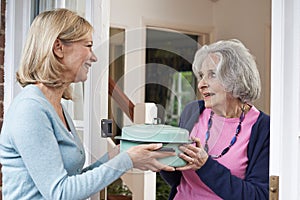 Woman Bringing Meal For Elderly Neighbour