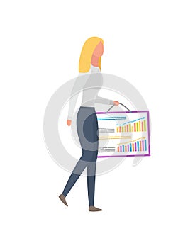 Woman with Broadsheet Depicting Graphs and Charts