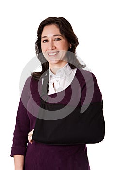 Woman with broken arm in sling