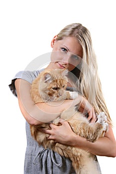 Woman with brown fluffy cat