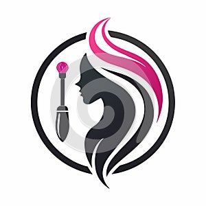 A woman with a brush in her hair, combing or styling her hair with the brush, Graphic silhouette of a beauty tool or accessory,