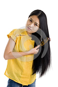 Woman brushing her hair