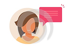 Woman bubble speech talk icon vector, female person girl speaking graphic, user customer voice saying, support consultant profile