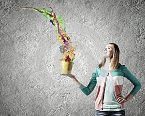 Woman with bucket