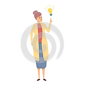 Woman bulb brainstorming icon, cartoon style