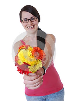 Woman with a bunch of flowers