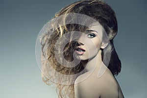 Woman with bushy hair photo