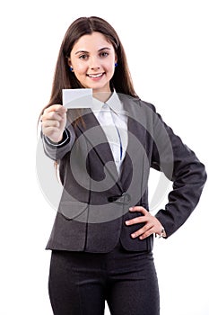 Woman with a business card