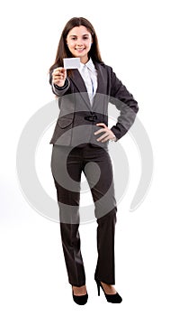 Woman with a business card