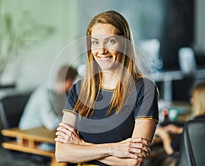 woman business portrait young businesswoman happy startup student office girl beautiful corporate coworking