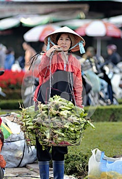 A woman in busy market in Vietnam