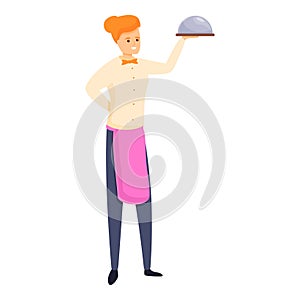 Woman butler icon, cartoon style