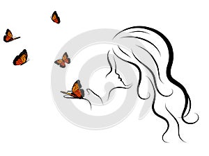 Woman and butterflies
