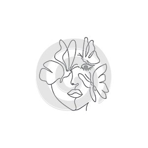 woman butterfly face connected line design vector illustration design