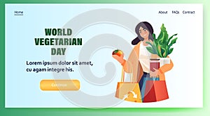 woman buyer holding shopping bags with fruits and vegetables organic natural food eco local grown products world