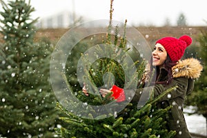 Woman buying Christmas tree