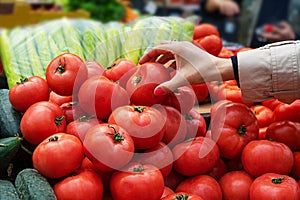 Woman buying fresh and organic fruits and vegetables at the green market.