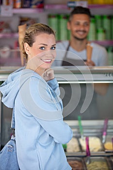 Woman buying ice cream