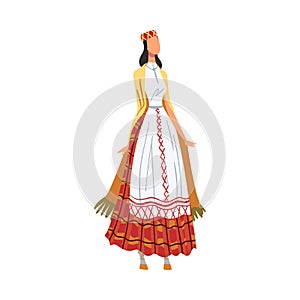 Woman in Byelorussia National lothing, Female Representative of Country in Traditional Outfit of Nation Cartoon Style