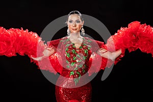 Woman in Cabaret Carnival Fancy Dress Gown with glitter, luxury decoration