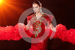 Woman in Cabaret Carnival Fancy Dress Gown with glitter, luxury decoration