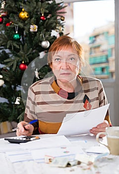 Woman calculates utility costs in the new year