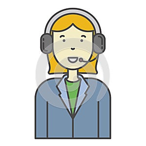 Woman call center operator vector icon for computer and mobile phone apps