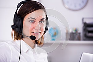 Woman in call-centre