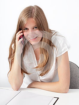 Woman calling in office