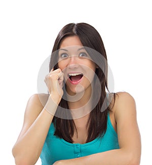 Woman calling on the phone screaming
