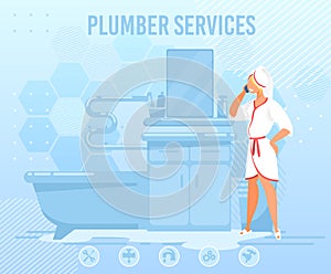 Woman Calling Plumber Service Help Flat Banner