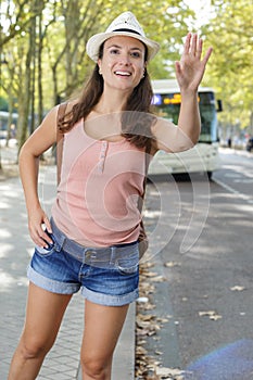 Woman calling taxi