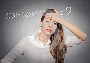 Woman can't solve math problem photo