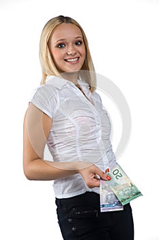 Woman with canadian dollar bills