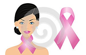 Woman with cancer awareness ribbon