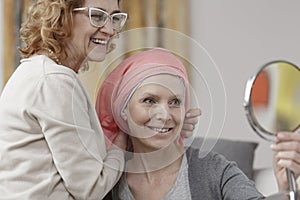 Woman with cancer in headscarf