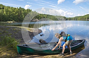 Woman canoeing on the lake