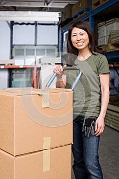 Woman with cardboard boxes